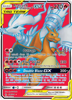 Reshiram & Charizard GX — Unbroken Bonds #194, 2019. Illustrated by aky CG Works.