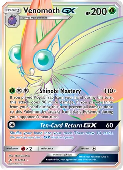 Venomoth GX — Unbroken Bonds #216, 2019. Illustrated by 5ban Graphics.