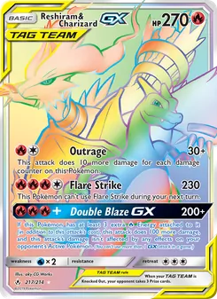 Reshiram & Charizard GX — Unbroken Bonds #217, 2019. Illustrated by aky CG Works.