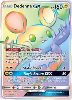 Dedenne GX — Unbroken Bonds #219, 2019. Illustrated by 5ban Graphics.