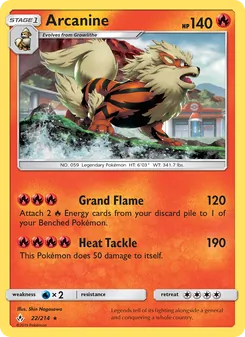 Arcanine — Unbroken Bonds #22, 2019. Illustrated by Shin Nagasawa.