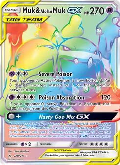 Muk & Alolan Muk GX — Unbroken Bonds #220, 2019. Illustrated by 5ban Graphics.