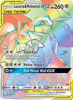 Lucario & Melmetal GX — Unbroken Bonds #224, 2019. Illustrated by 5ban Graphics.