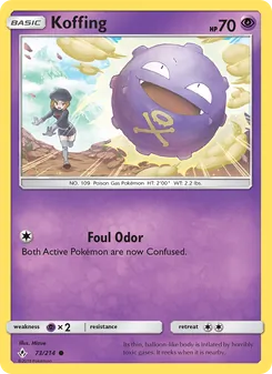 Koffing — Unbroken Bonds #73, 2019. Illustrated by Mizue.