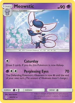 Meowstic — Unbroken Bonds #80, 2019. Illustrated by Saya Tsuruta.