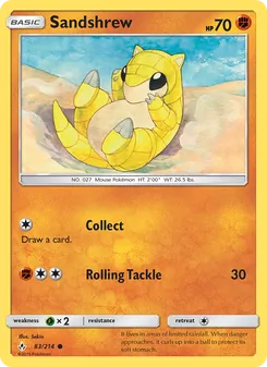 Sandshrew — Unbroken Bonds #83, 2019. Illustrated by Sekio.