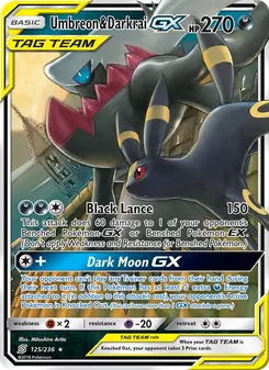 Umbreon & Darkrai GX — Unified Minds #125, 2019. Illustrated by Mitsuhiro Arita.