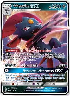 Weavile GX — Unified Minds #132, 2019. Illustrated by aky CG Works.