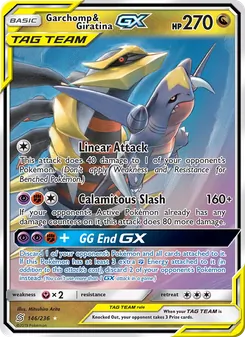 Garchomp & Giratina GX — Unified Minds #146, 2019. Illustrated by Mitsuhiro Arita.