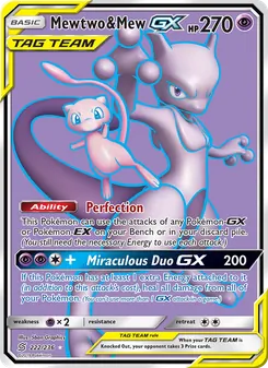 Mewtwo & Mew GX — Unified Minds #222, 2019. Illustrated by 5ban Graphics.
