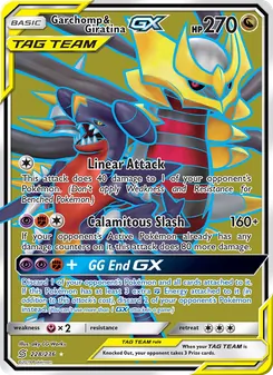 Garchomp & Giratina GX — Unified Minds #228, 2019. Illustrated by aky CG Works.