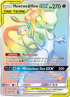 Mewtwo & Mew GX — Unified Minds #242, 2019. Illustrated by 5ban Graphics.