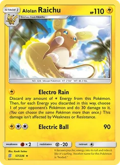 Alolan Raichu — Unified Minds #57, 2019. Illustrated by Kouki Saitou.