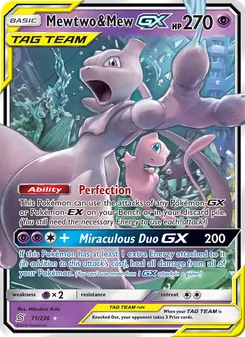 Mewtwo & Mew GX — Unified Minds #71, 2019. Illustrated by Mitsuhiro Arita.