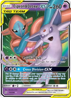 Espeon & Deoxys GX — Unified Minds #72, 2019. Illustrated by Mitsuhiro Arita.