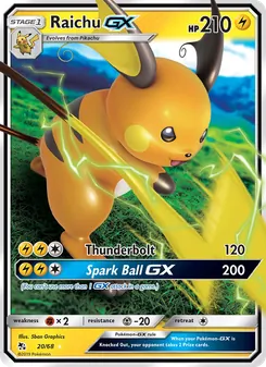 Raichu GX — Hidden Fates #20, 2019. Illustrated by 5ban Graphics.