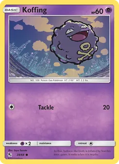 Koffing — Hidden Fates #28, 2019. Illustrated by Saya Tsuruta.