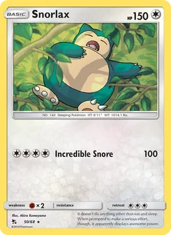 Snorlax — Hidden Fates #50, 2019. Illustrated by Akira Komayama.