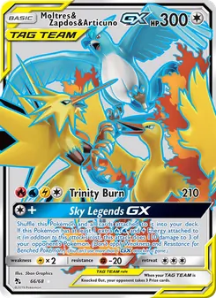 Moltres & Zapdos & Articuno GX — Hidden Fates #66, 2019. Illustrated by 5ban Graphics.