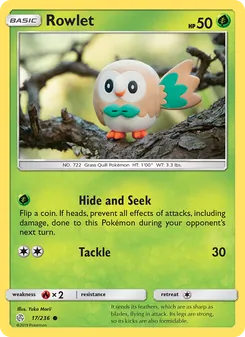 Rowlet — Cosmic Eclipse #17, 2019. Illustrated by Yuka Morii.
