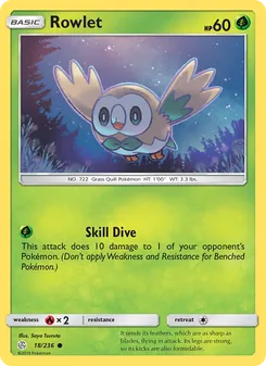 Rowlet — Cosmic Eclipse #18, 2019. Illustrated by Saya Tsuruta.