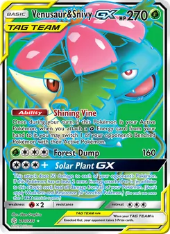 Venusaur & Snivy GX — Cosmic Eclipse #210, 2019. Illustrated by 5ban Graphics.