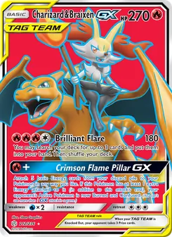 Charizard & Braixen GX — Cosmic Eclipse #212, 2019. Illustrated by 5ban Graphics.