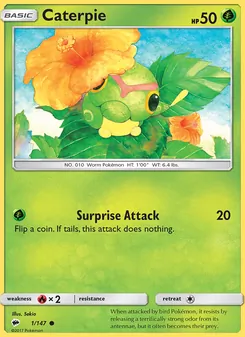 Caterpie — Burning Shadows #1, 2017. Illustrated by Sekio.