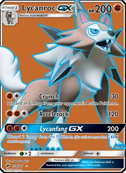 Lycanroc GX — Burning Shadows #136, 2017. Illustrated by 5ban Graphics.