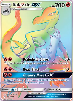 Salazzle GX — Burning Shadows #151, 2017. Illustrated by 5ban Graphics.