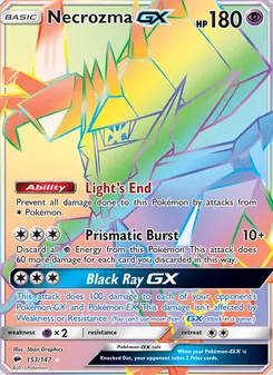 Necrozma GX — Burning Shadows #153, 2017. Illustrated by 5ban Graphics.