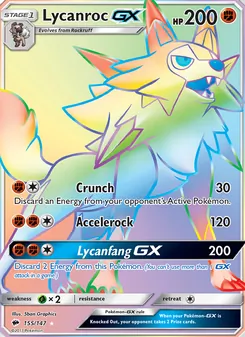Lycanroc GX — Burning Shadows #155, 2017. Illustrated by 5ban Graphics.