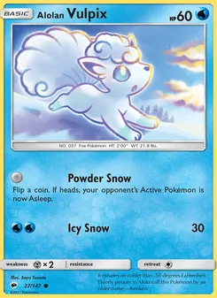 Alolan Vulpix — Burning Shadows #27, 2017. Illustrated by Saya Tsuruta.