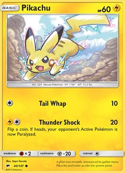 Pikachu — Burning Shadows #40, 2017. Illustrated by Saya Tsuruta.