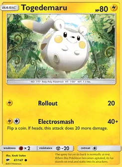 Togedemaru — Burning Shadows #47, 2017. Illustrated by Kouki Saitou.