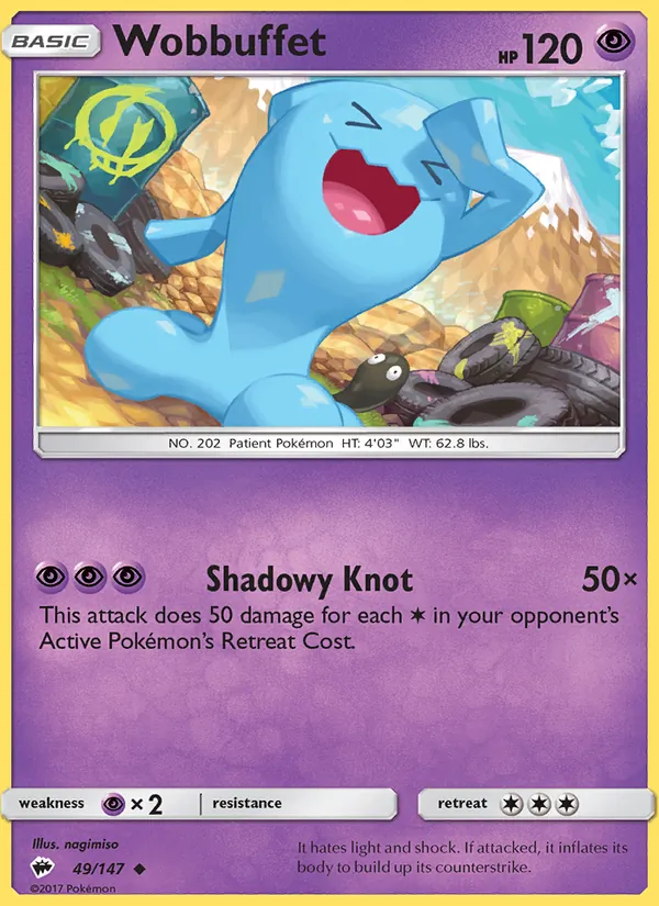 Wobbuffet — Burning Shadows #49, 2017. Illustrated by nagimiso.