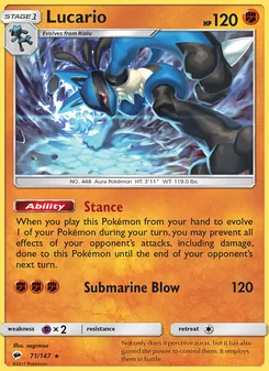 Lucario — Burning Shadows #71, 2017. Illustrated by nagimiso.