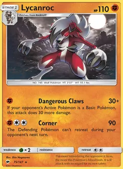 Lycanroc — Burning Shadows #75, 2017. Illustrated by Shin Nagasawa.