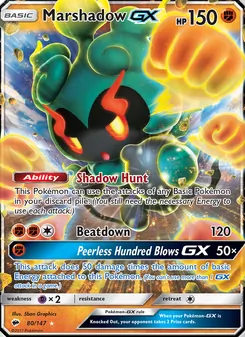Marshadow GX — Burning Shadows #80, 2017. Illustrated by 5ban Graphics.
