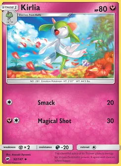 Kirlia — Burning Shadows #92, 2017. Illustrated by Anesaki Dynamic.