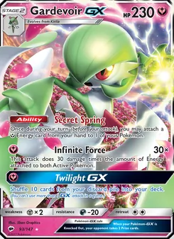 Gardevoir GX — Burning Shadows #93, 2017. Illustrated by 5ban Graphics.
