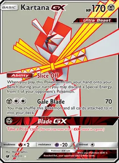Kartana GX — Crimson Invasion #106, 2017. Illustrated by 5ban Graphics.