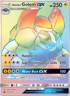 Alolan Golem GX — Crimson Invasion #113, 2017. Illustrated by 5ban Graphics.
