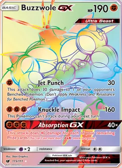 Buzzwole GX — Crimson Invasion #115, 2017. Illustrated by 5ban Graphics.