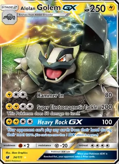 Alolan Golem GX — Crimson Invasion #34, 2017. Illustrated by 5ban Graphics.