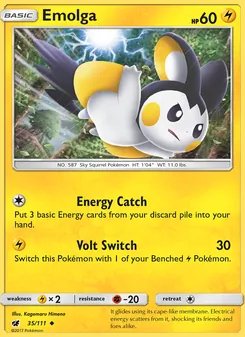 Emolga — Crimson Invasion #35, 2017. Illustrated by Kagemaru Himeno.