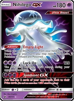 Nihilego GX — Crimson Invasion #49, 2017. Illustrated by 5ban Graphics.