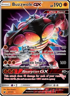 Buzzwole GX — Crimson Invasion #57, 2017. Illustrated by 5ban Graphics.