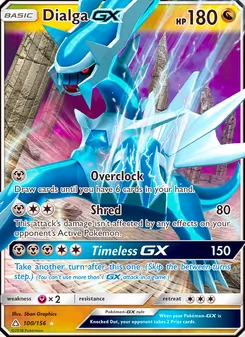 Dialga GX — Ultra Prism #100, 2018. Illustrated by 5ban Graphics.