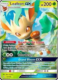 Leafeon GX — Ultra Prism #13, 2018. Illustrated by 5ban Graphics.